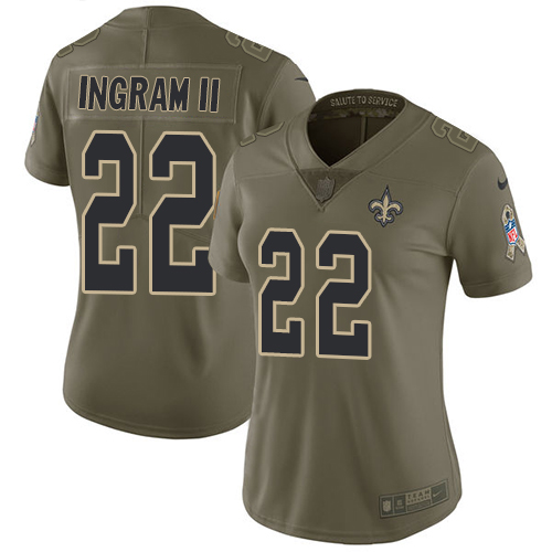 Nike Saints #22 Mark Ingram II Olive Women's Stitched NFL Limited Salute to Service Jersey